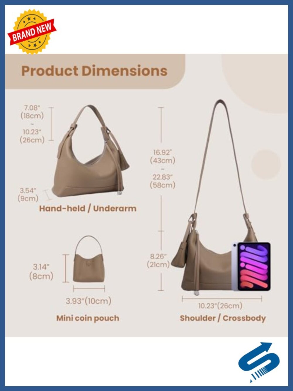 Genuine Leather Slouchy Crescent Hobo Crossbody Bag with Adjustable Strap - Picture 5 of 6